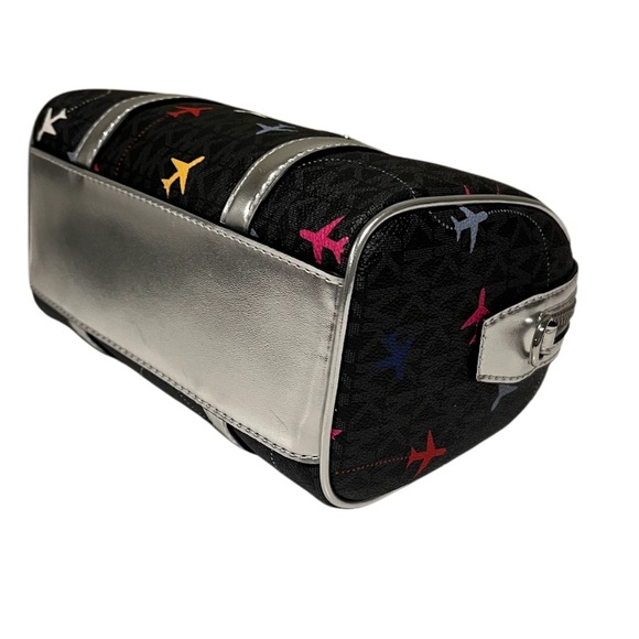 Michael Kors Small Duffle Crossbody Black Airplane Print Jet Set Multicolor - Picture 5 of 10